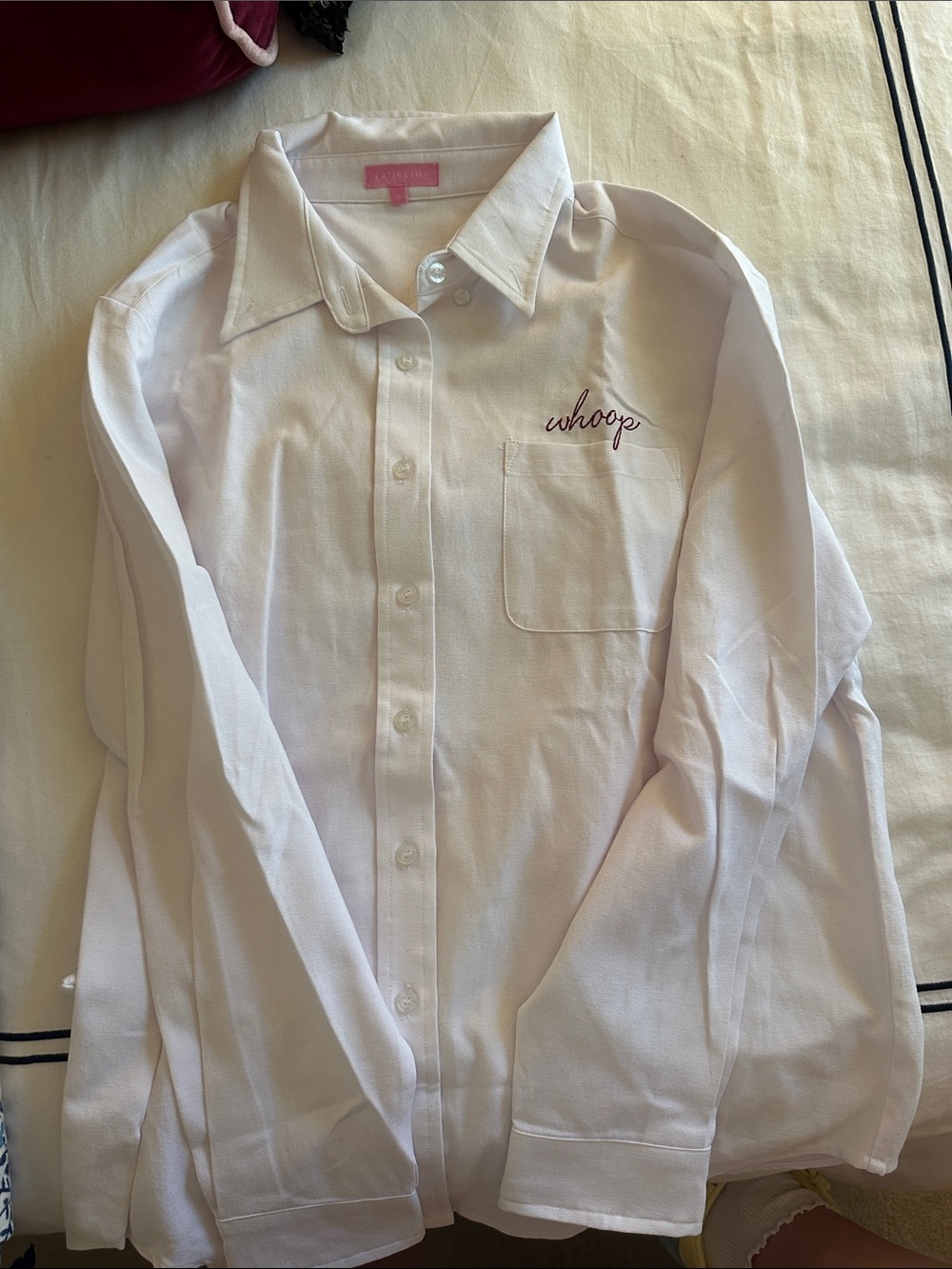White Button-Up Shirt with 'whoop' Embroidery (TAMU)
